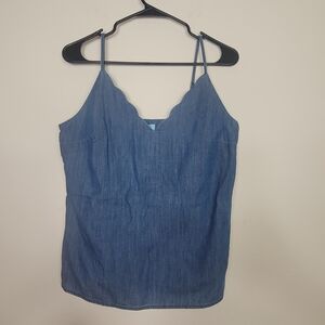 CeCe Scalloped V-Neck Denim S Camisole Top 100% Cotton Women's Chambray Coquette